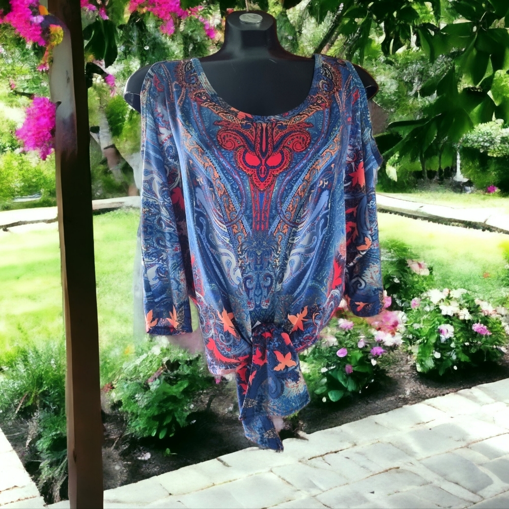 Nygard Cold Shoulder Front Tie Top